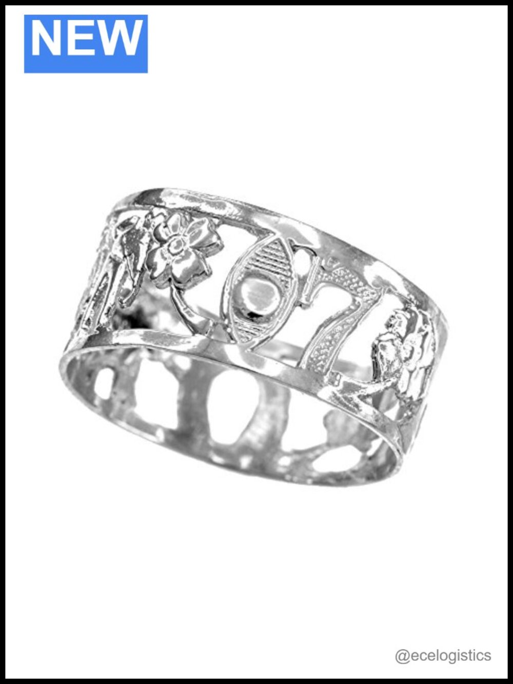 925 Sterling Silver Open Design Good Luck Charm Ring Size 7